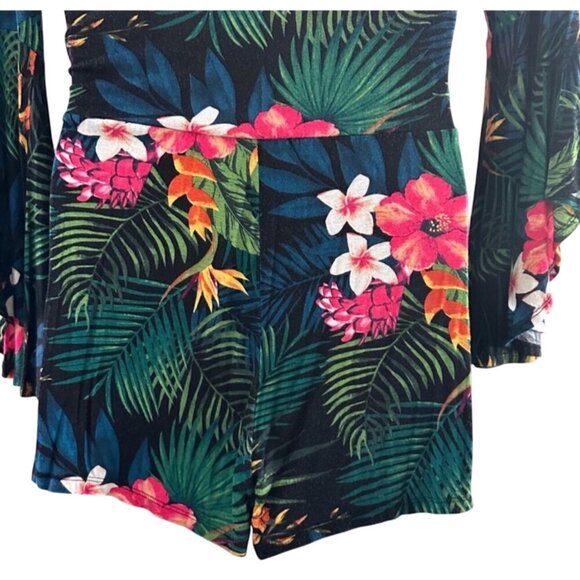 Womens Tropical Floral Bell Sleeve Romper - Picture 6 of 8